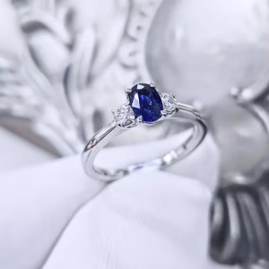 Srilankan sapphire and diamond trilogy ring